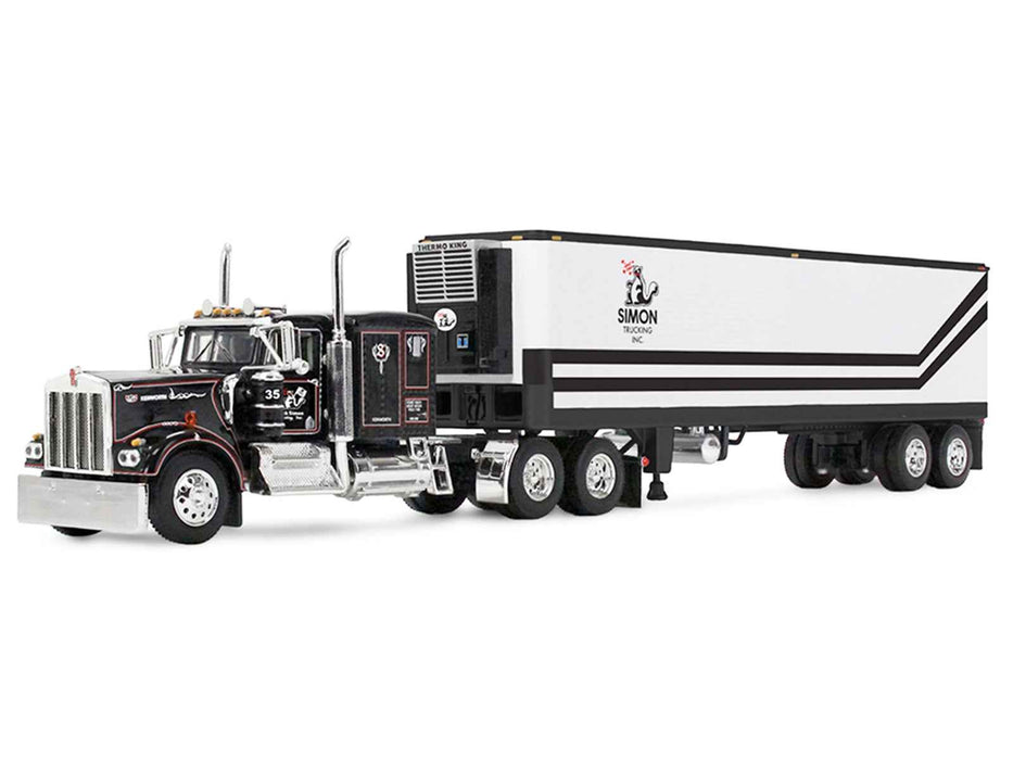 Kenworth W900A with 60" Flat Top Sleeper and 40' Vintage Trailer with Reefer "Dick Simon Trucking" Black with Graphics 1/64 Diecast Model by DCP/First Gear