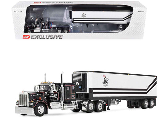 Kenworth W900A with 60" Flat Top Sleeper and 40' Vintage Trailer with Reefer "Dick Simon Trucking" Black with Graphics 1/64 Diecast Model by DCP/First Gear