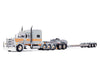 Peterbilt 389 with 70" Mid-Roof Sleeper and Fontaine Magnitude Tri-Axle Lowboy Trailer with Jeep "Capitola Trucking" Gray with Orange Stripes 1/64 Diecast Model by DCP/First Gear