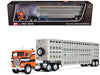 Freightliner COE and 45' Wilson Vintage Livestock Trailer Orange with Stripes 1/64 Diecast Model by DCP/First Gear