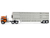 Freightliner COE and 45' Wilson Vintage Livestock Trailer Orange with Stripes 1/64 Diecast Model by DCP/First Gear