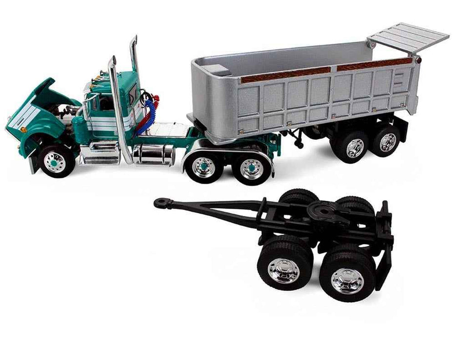 Kenworth W900A Day Cab with 22' Dual End Dump Trailers Turquoise with White Stripes 1/64 Diecast Model by DCP/First Gear