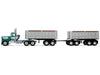 Kenworth W900A Day Cab with 22' Dual End Dump Trailers Turquoise with White Stripes 1/64 Diecast Model by DCP/First Gear
