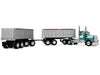 Kenworth W900A Day Cab with 22' Dual End Dump Trailers Turquoise with White Stripes 1/64 Diecast Model by DCP/First Gear