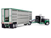 Ford LTL 9000 with 60" Flat Top Sleeper and 45' Wilson Vintage Livestock Trailer Black and Green 1/64 Diecast Model by DCP/First Gear