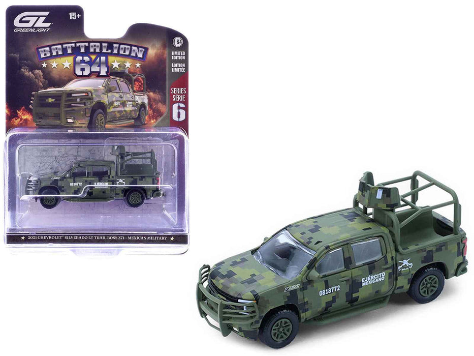 2021 Chevrolet Silverado LT Trail Boss Z71 Truck "Mexican Military" Green Digital Camouflage "Battalion 64" Series 6 1/64 Diecast Model Car by Greenlight