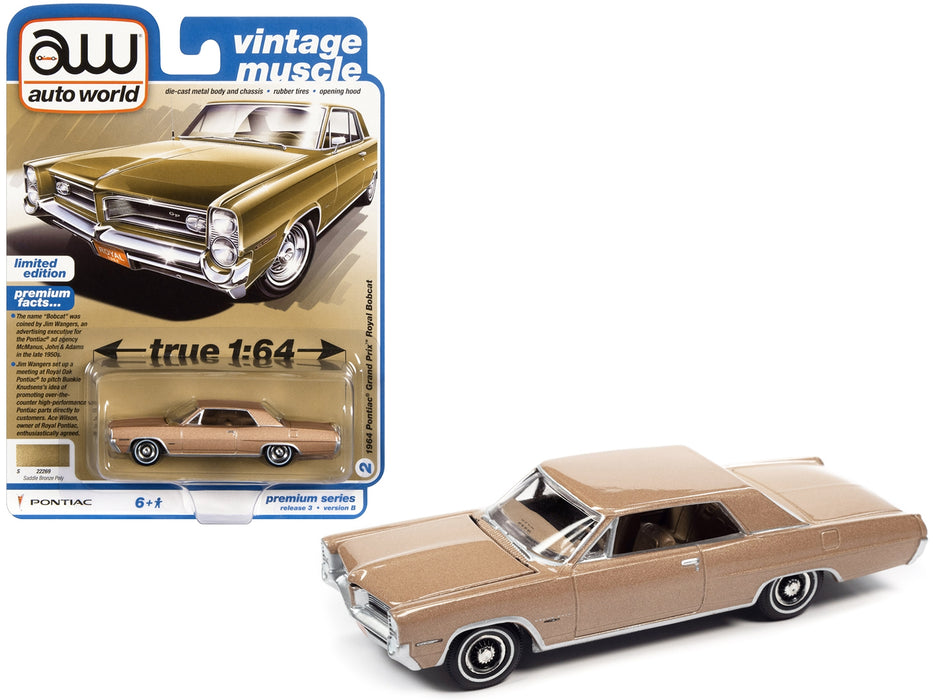 1964 Pontiac Grand Prix Royal Bobcat Saddle Bronze Metallic "Vintage Muscle" Limited Edition 1/64 Diecast Model Car by Auto World - Miniature Motors