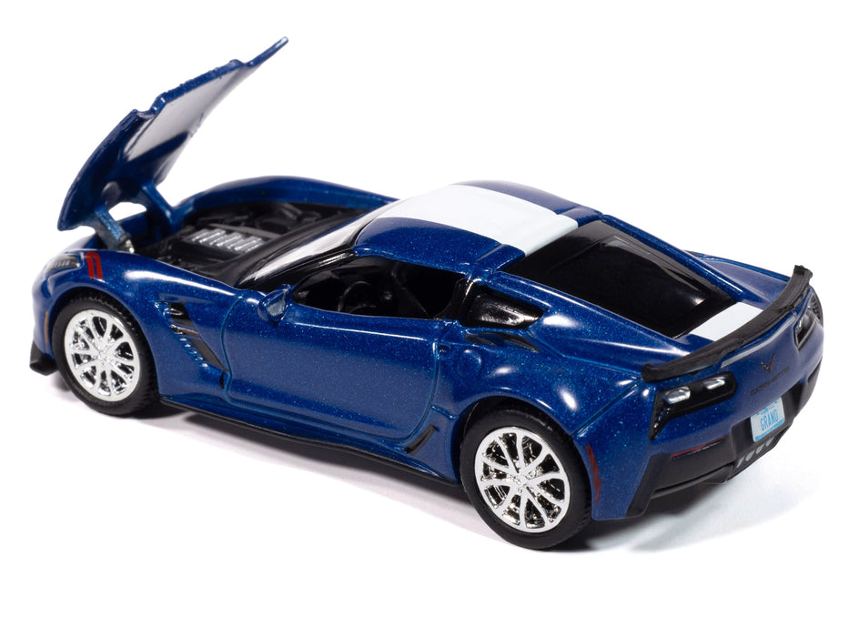 2018 Chevrolet Corvette Grand Sport Admiral Blue with White Stripe "Sports Cars" Series 1/64 Diecast Model Car by Auto World