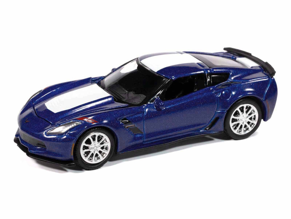 2018 Chevrolet Corvette Grand Sport Admiral Blue with White Stripe "Sports Cars" Series 1/64 Diecast Model Car by Auto World