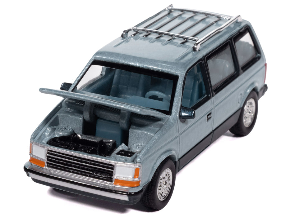 1987 Plymouth Voyager Van Ice Blue Metallic and Twilight Blue Metallic 2-Tone with Blue Interior "Mighty Minivans" Series 1/64 Diecast Model Car by Auto World