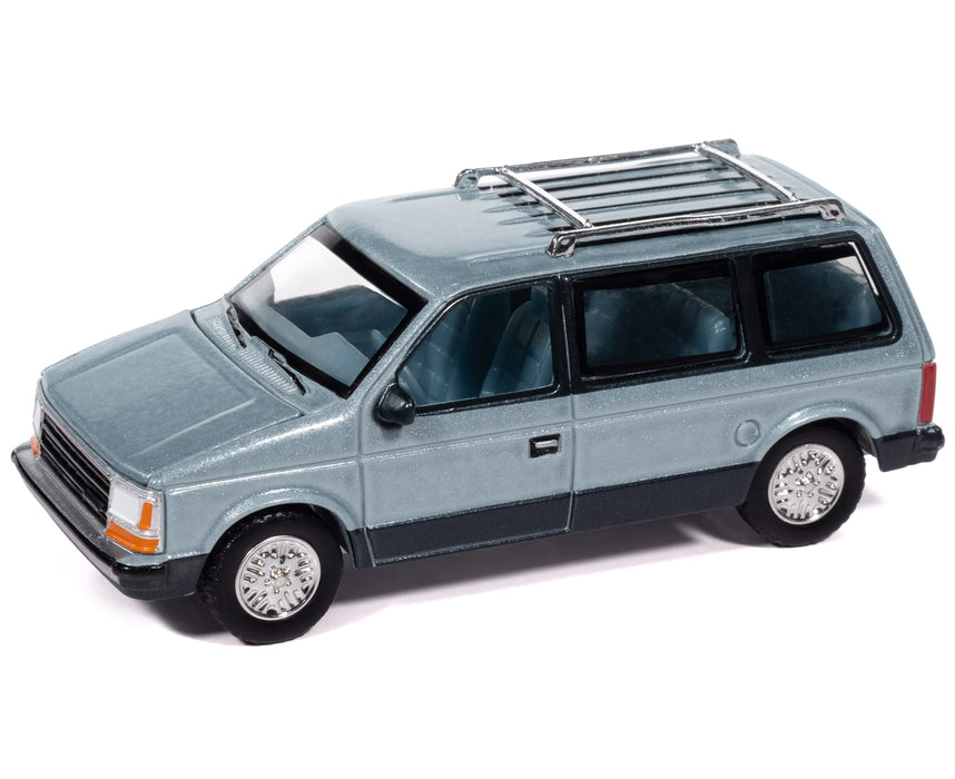 1987 Plymouth Voyager Van Ice Blue Metallic and Twilight Blue Metallic 2-Tone with Blue Interior "Mighty Minivans" Series 1/64 Diecast Model Car by Auto World