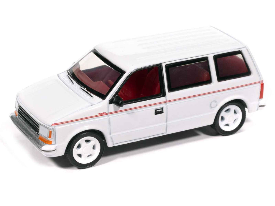 1989 Plymouth Voyager Turbo Van Bright White with Red Stripes and Interior "Mighty Minivans" Series 1/64 Diecast Model Car by Auto World