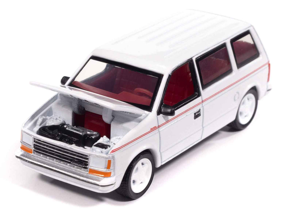 1989 Plymouth Voyager Turbo Van Bright White with Red Stripes and Interior "Mighty Minivans" Series 1/64 Diecast Model Car by Auto World