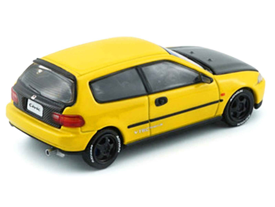 Honda Civic EG6 RHD (Right Hand Drive) Yellow with Carbon Hood with Alternates 1/64 Diecast Model Car by BM Creations