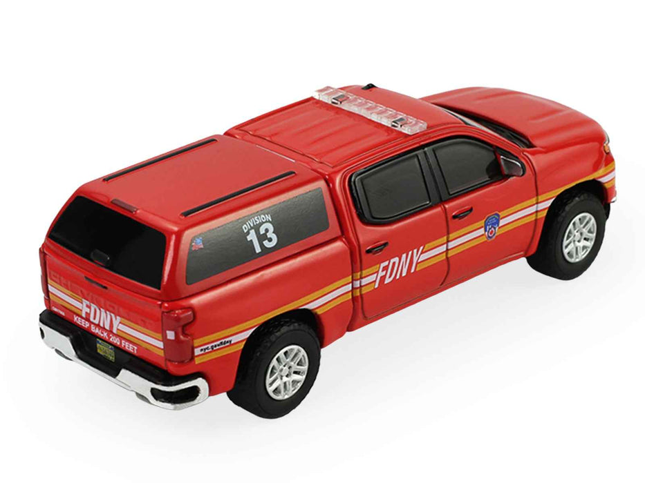 2023 Chevrolet Silverado Pickup Truck with Camper Shell "FDNY (New York City Fire Department)" Red with Stripes "Fire & Rescue" Series #5 1/64 Diecast Model Car by Greenlight