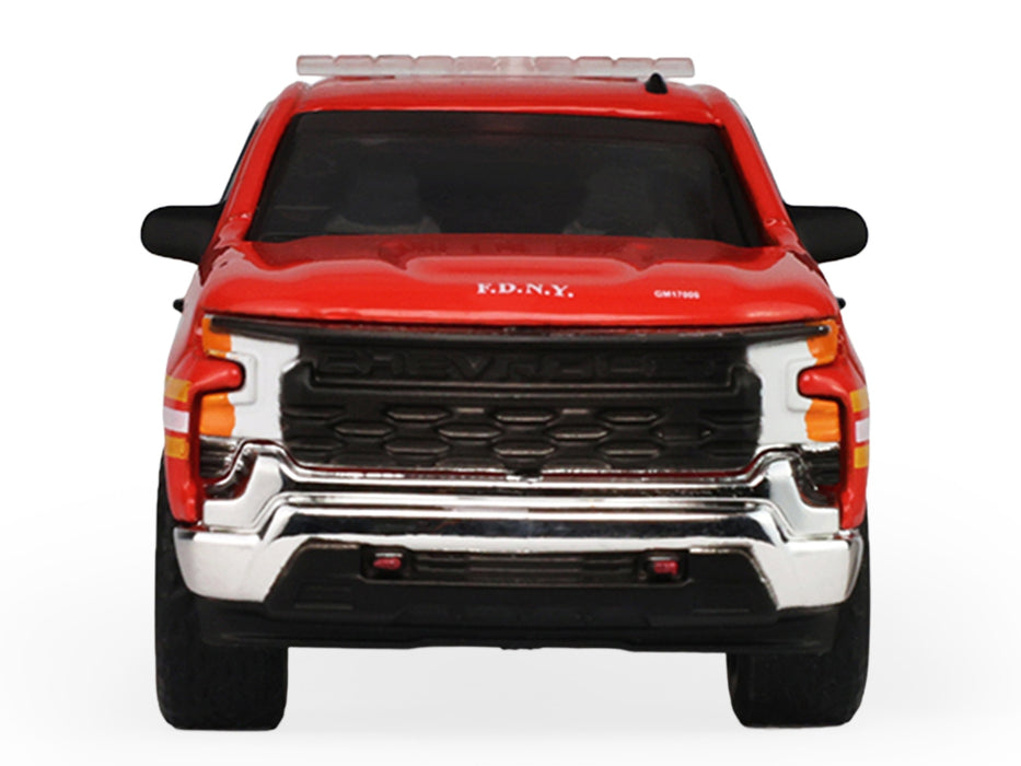 2023 Chevrolet Silverado Pickup Truck with Camper Shell "FDNY (New York City Fire Department)" Red with Stripes "Fire & Rescue" Series #5 1/64 Diecast Model Car by Greenlight