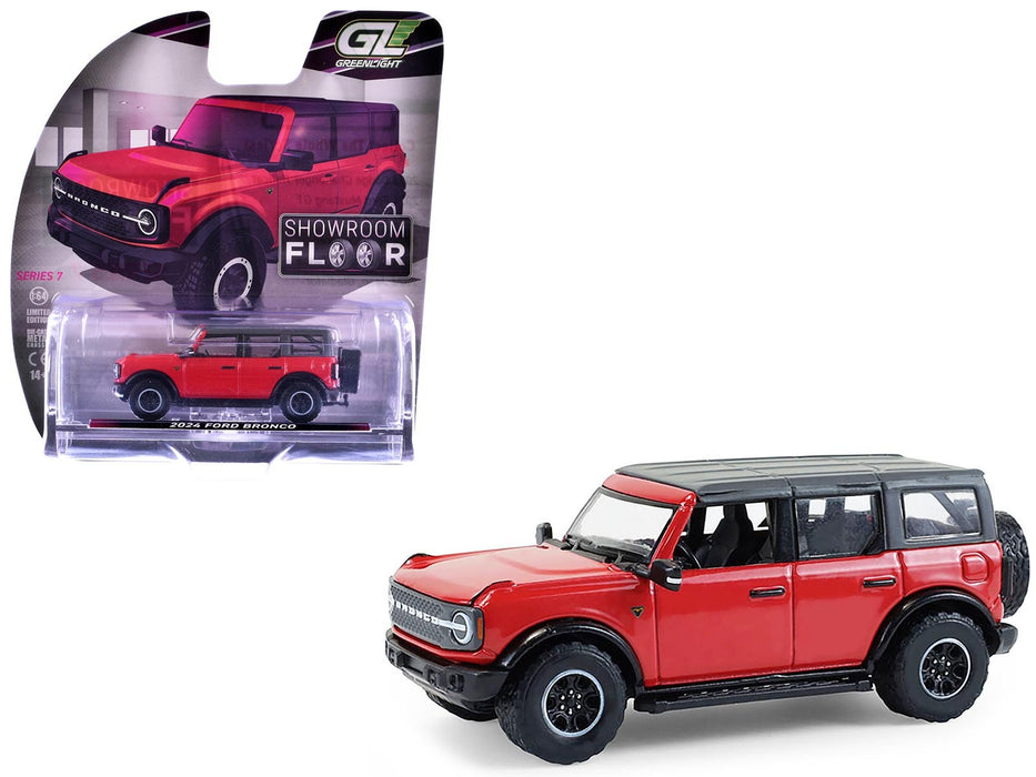 2024 Ford Bronco Badlands 4-Door Hot Pepper Red with Gray Top "Showroom Floor" Series 7 1/64 Diecast Model Car by Greenlight