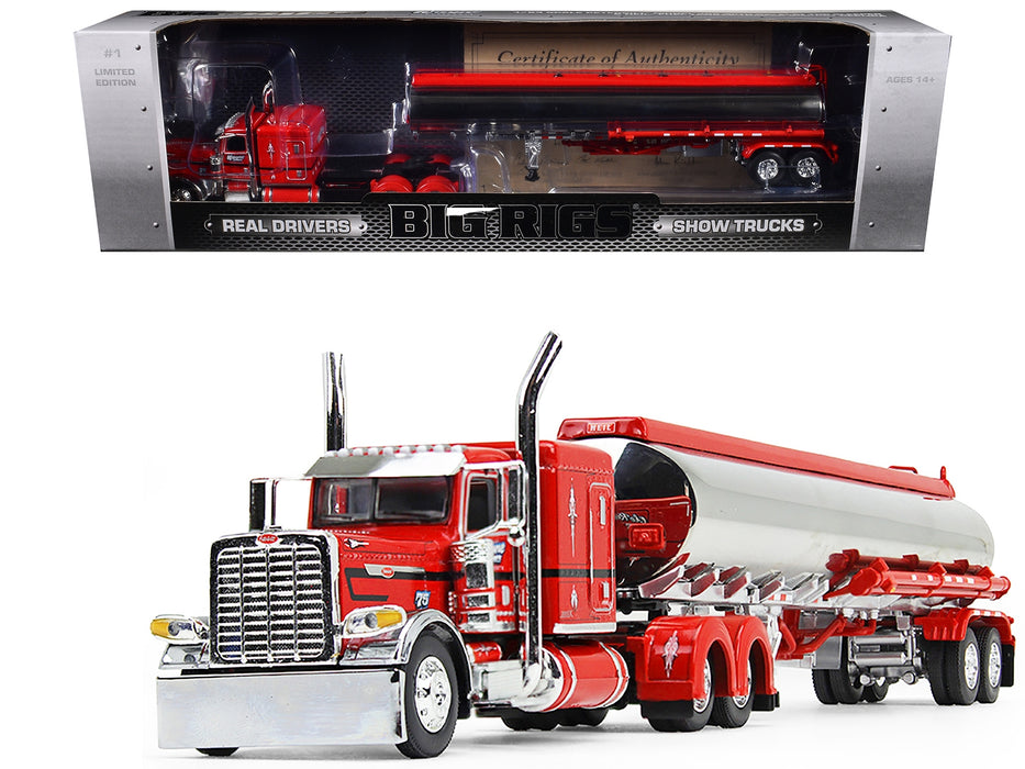 Peterbilt 389X with 63" Flat Top Sleeper and Heil Fuel Tank Trailer "Wayne Transports" Red with Black Stripes "Big Rigs Series II #1" 1/64 Diecast Model by DCP/First Gear
