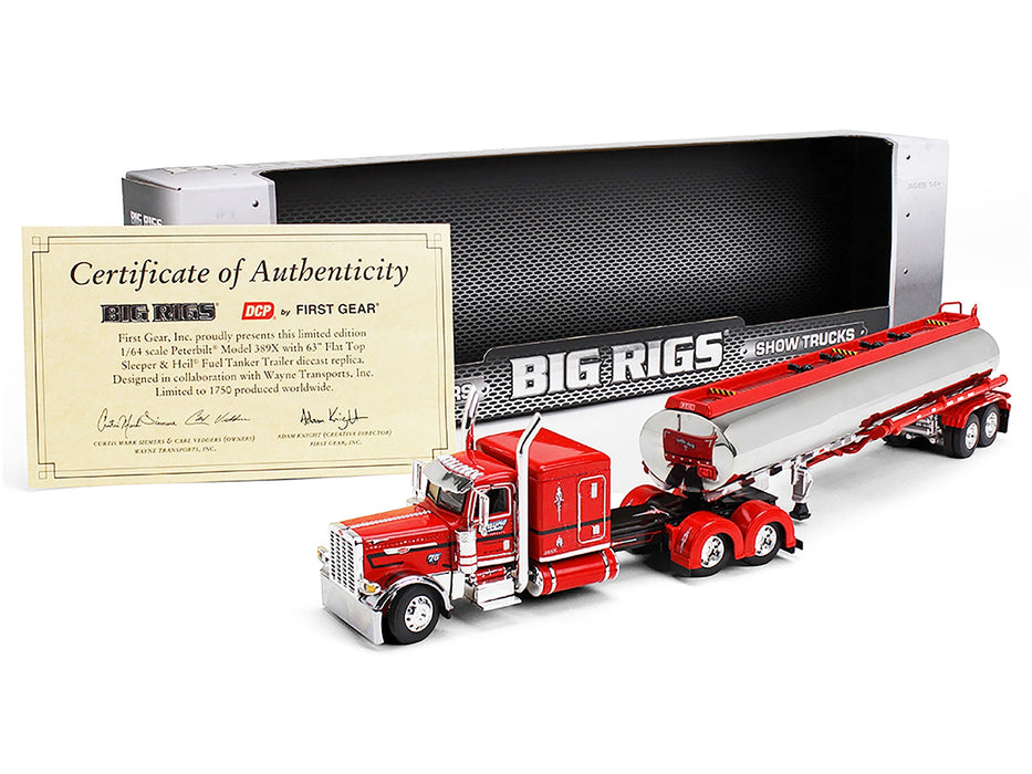 Peterbilt 389X with 63" Flat Top Sleeper and Heil Fuel Tank Trailer "Wayne Transports" Red with Black Stripes "Big Rigs Series II #1" 1/64 Diecast Model by DCP/First Gear