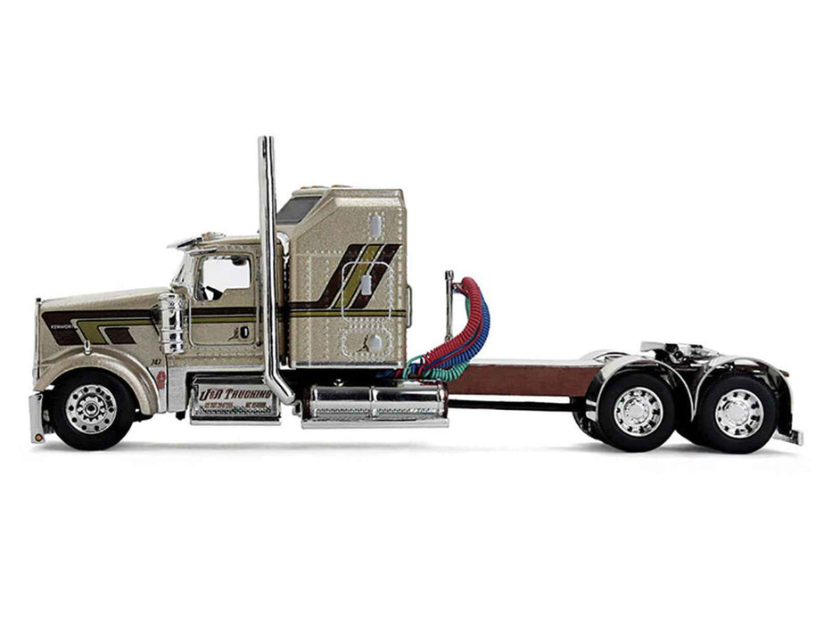Kenworth W900L with 60" Aerodyne Sleeper and 40' Vintage Trailer "Red's Favorites - Jason Sanders" Beige with Stripes 1/64 Diecast Model by DCP/First Gear