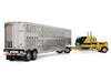 Peterbilt 359 with 63" Flat Top Sleeper & Wilson Silverstar Livestock Trailer "Red's Favorites - Hank Cosper" Yellow with Black Stripes 1/64 Diecast Model by DCP/First Gear