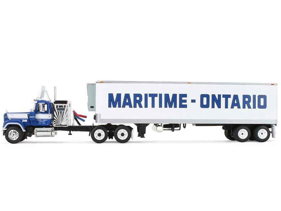 Mack Super-Liner with 36" Vintage Sleeper and 40' Vintage Trailer with Reefer "Maritime-Ontario" Blue with White Stripes "Legacy" Series #4 1/64 Diecast Model by DCP/First Gear