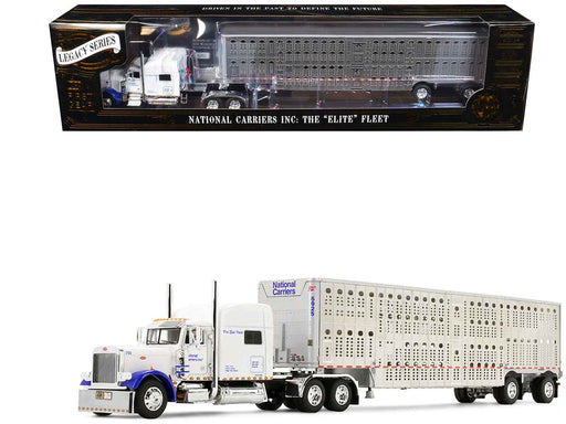 Peterbilt 379 with 70" Mid-Roof Sleeper and Wilson Silverstar Livestock Trailer "National Carriers" White "Legacy Series #5" 1/64 Diecast Model by DCP/First Gear