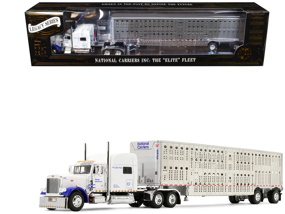 Peterbilt 379 with 70" Mid-Roof Sleeper and Wilson Silverstar Livestock Trailer "National Carriers" White "Legacy Series #5" 1/64 Diecast Model by DCP/First Gear