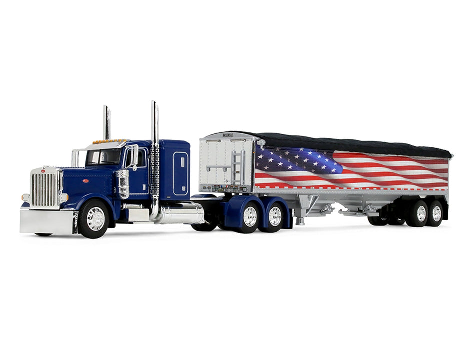 Peterbilt 389 with 48" Flat Top Sleeper and 43' Wilson Pacesetter High Side Grain Trailer "Wilson USA 250" Blue 1/64 Diecast Model by DCP/First Gear