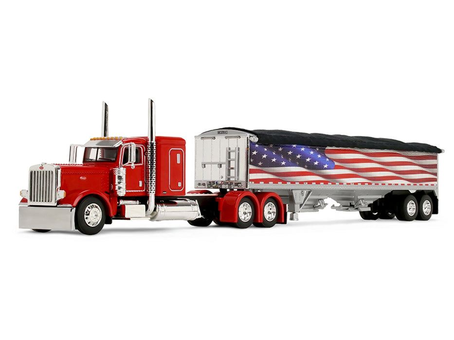 Peterbilt 389 with 48" Flat Top Sleeper and 43' Wilson Pacesetter High Side Grain Trailer "Wilson USA 250" Red 1/64 Diecast Model by DCP/First Gear