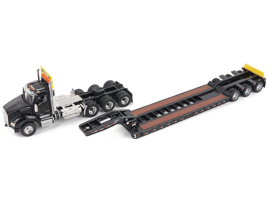 Kenworth T880 SBFA Tridem Truck with Trail King HDG Lowboy Trailer Black "Transport Series" 1/50 Diecast Model by Diecast Masters