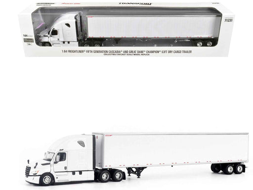 2025 Freightliner Cascadia Gen-5 Truck Tractor with Sleeper and Great Dane Champion 53ft Dry Cargo Trailer Winter White "Transport Series" 1/64 Diecast Model by Diecast Masters