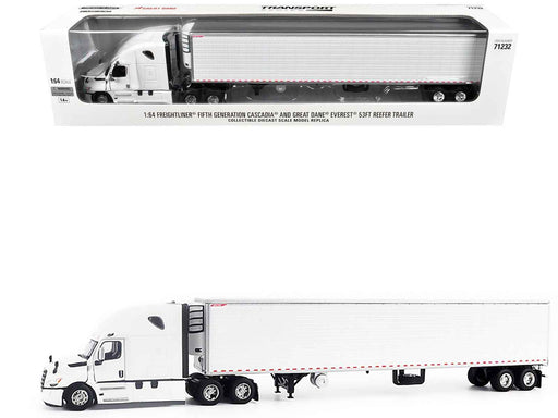 2025 Freightliner Cascadia Gen-5 Truck Tractor with Sleeper and Great Dane Champion 53ft Refrigerated Trailer Winter White "Transport Series" 1/64 Diecast Model by Diecast Masters