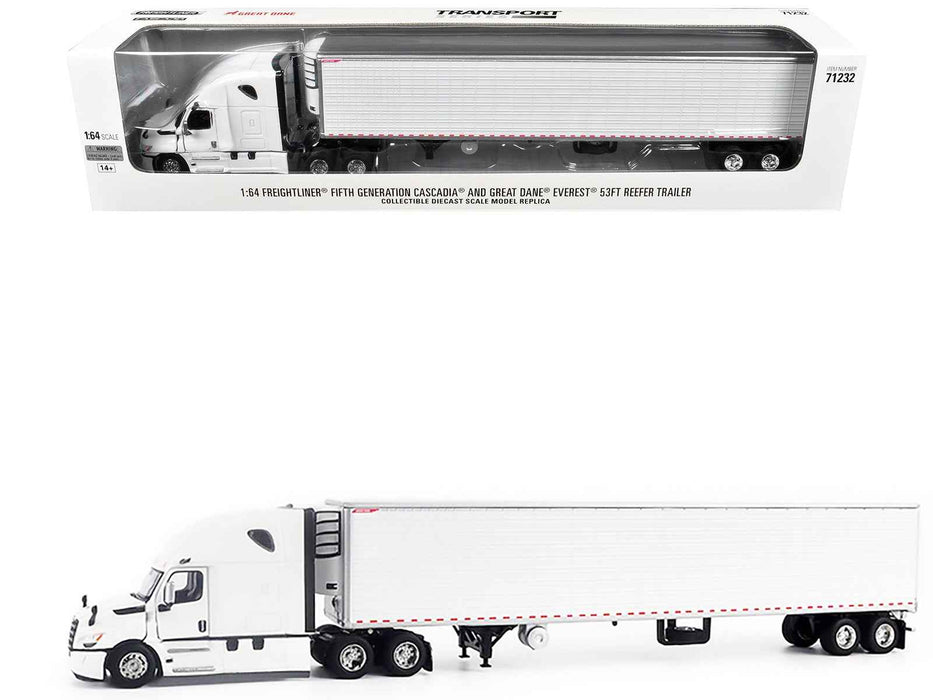 2025 Freightliner Cascadia Gen-5 Truck Tractor with Sleeper and Great Dane Champion 53ft Refrigerated Trailer Winter White "Transport Series" 1/64 Diecast Model by Diecast Masters