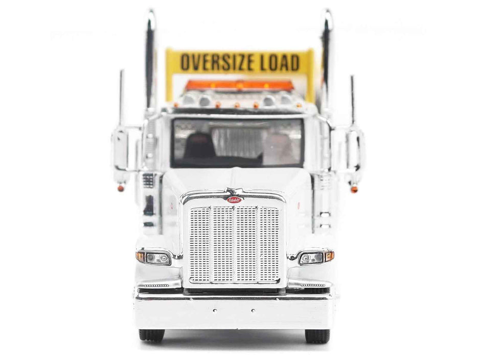 Peterbilt 589 Tridem-Axle Truck Tractor with Day Cab and Trail King TK170 Hydraulic Detachable Gooseneck Lowboy Trailer with Jeep and Booster White "Transport Series" 1/64 Diecast Model by Diecast Masters