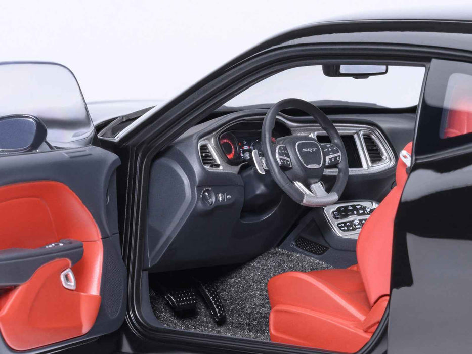 2023 Dodge Challenger SRT Super Stock Pitch Black with Red Interior 1/18 Model Car by Autoart
