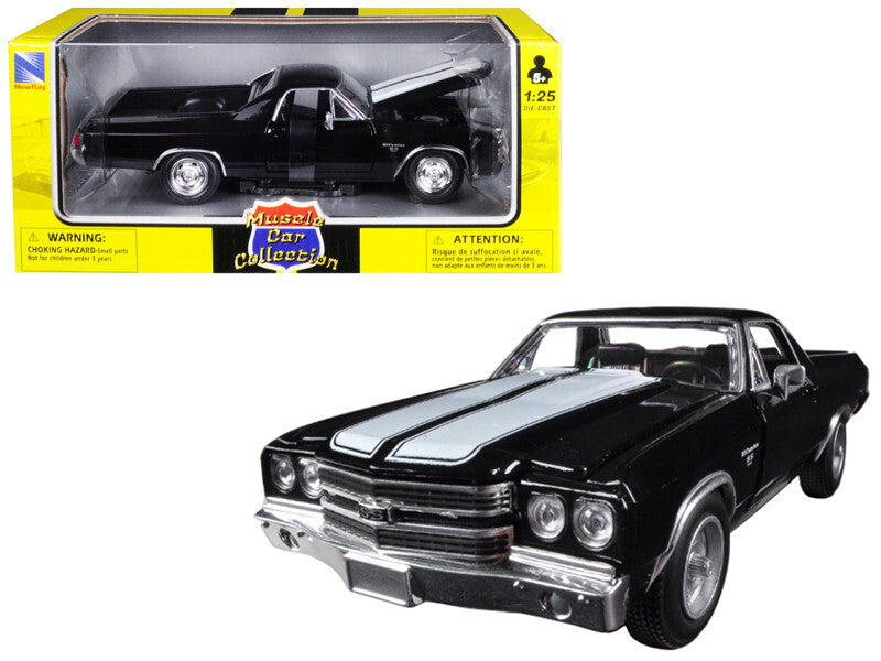 1970 Chevrolet El Camino SS Black with White Stripes "Muscle Car Collection" 1/25 Diecast Model Car by New Ray - Miniature Motors
