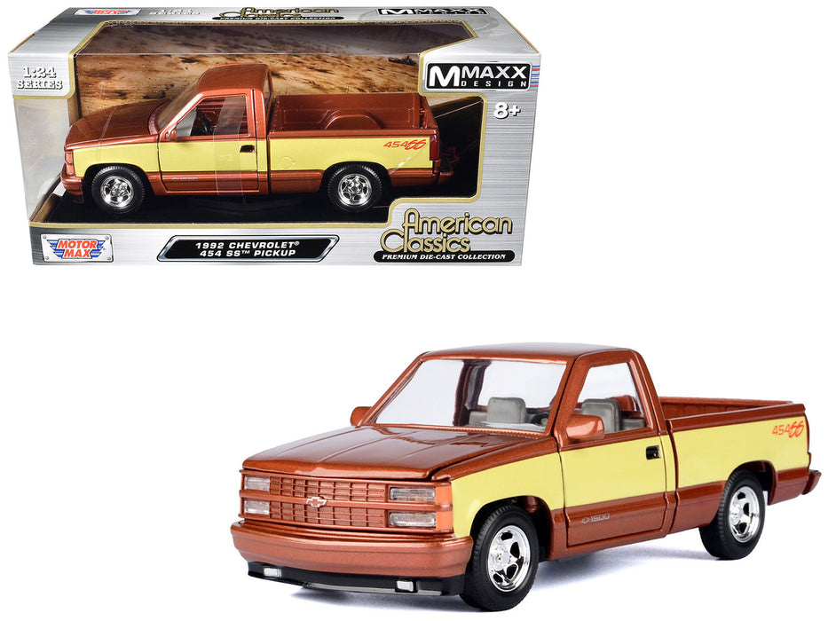 BRAND NEW 1992 CHEVROLET 454 SS PICKUP TRUCK COPPER METALLIC WITH BEIGE SIDES "AMERICAN CLASSICS" SERIES 1/24 DIECAST MODEL CAR BY MOTORMAX - Miniature Motors