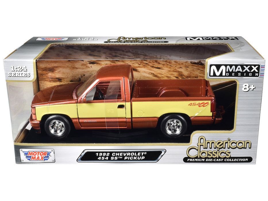 BRAND NEW 1992 CHEVROLET 454 SS PICKUP TRUCK COPPER METALLIC WITH BEIGE SIDES "AMERICAN CLASSICS" SERIES 1/24 DIECAST MODEL CAR BY MOTORMAX - Miniature Motors
