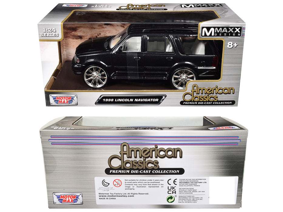 BRAND NEW 1998 LINCOLN NAVIGATOR BLACK METALLIC WITH WHITE INTERIOR "MAXX DESIGN" "AMERICAN CLASSICS" SERIES 1/24 DIECAST MODEL CAR BY MOTORMAX - Miniature Motors
