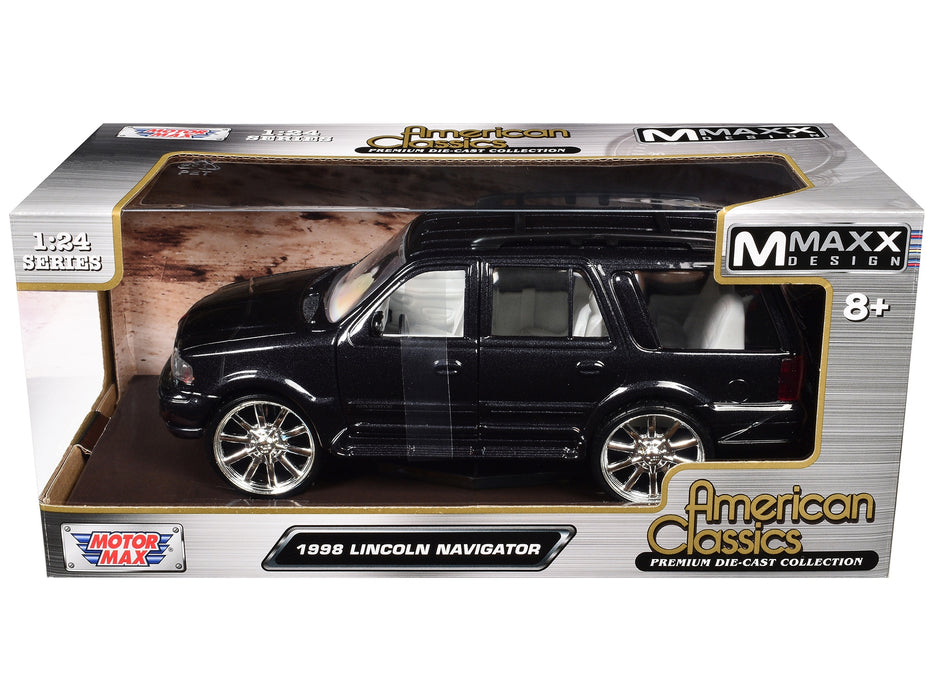 BRAND NEW 1998 LINCOLN NAVIGATOR BLACK METALLIC WITH WHITE INTERIOR "MAXX DESIGN" "AMERICAN CLASSICS" SERIES 1/24 DIECAST MODEL CAR BY MOTORMAX - Miniature Motors
