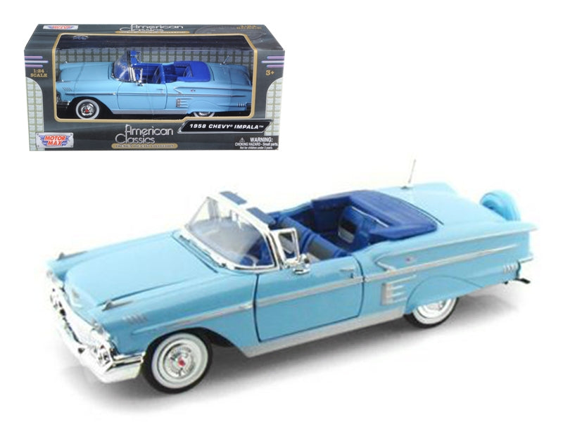 1958 Chevrolet Impala Convertible Blue 1/24 Diecast Model Car by Motormax - Miniature Motors