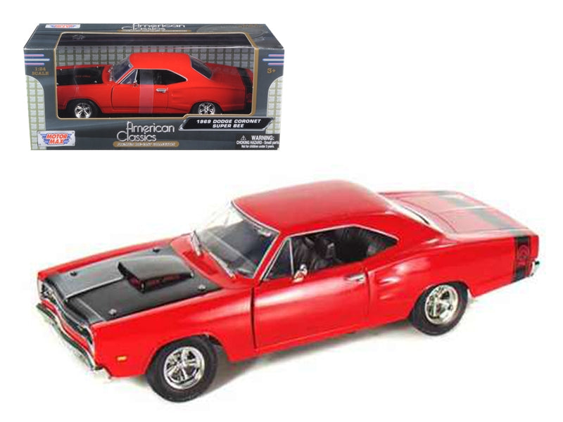 BRAND NEW 1969 DODGE CORONET SUPER BEE RED 1/24 DIECAST MODEL CAR BY MOTORMAX - Miniature Motors