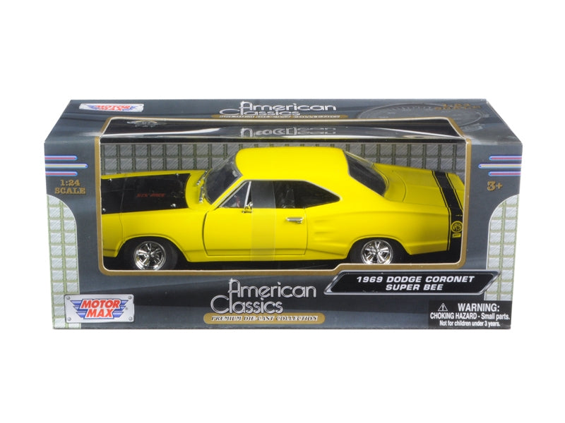 Top-Pick | 1969 Dodge Coronet Super Bee Yellow 1/24 Diecast Car Model by Motormax - Miniature Motors