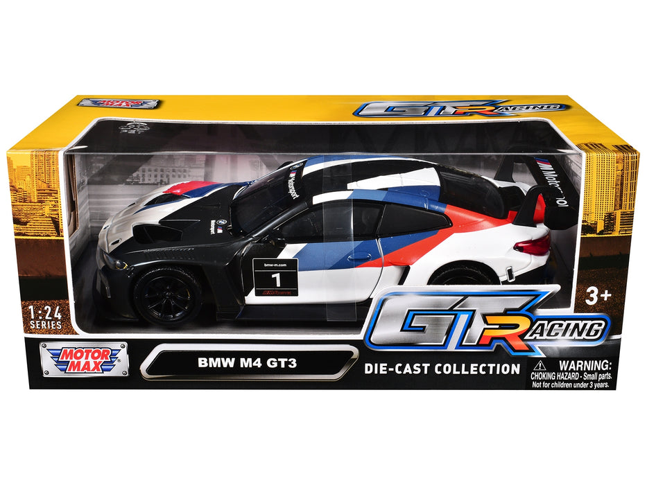BMW M4 GT3 #1 White with Black Blue and Red Graphics "GT Racing" Series 1/24 Diecast Model Car by Motormax
