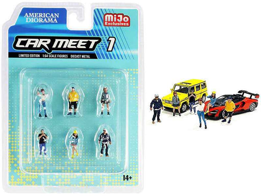 "Car Meet 1" 6 piece Diecast Figurine Set for 1/64 Scale Models by American Diorama