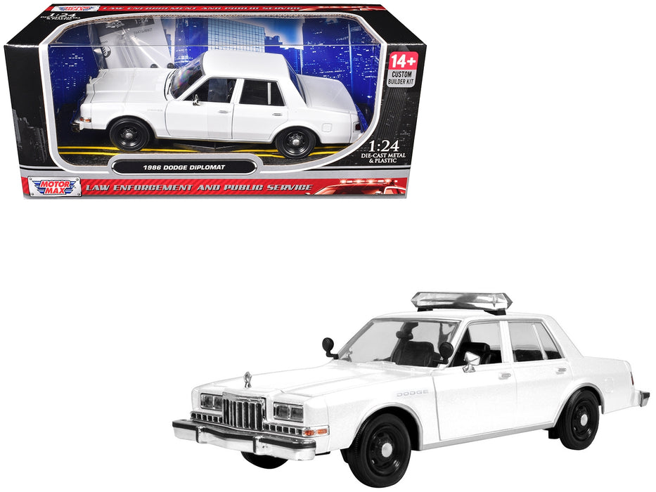 1986 Dodge Diplomat Police Car Unmarked White "Custom Builder's Kit" Series 1/24 Diecast Model Car by Motormax