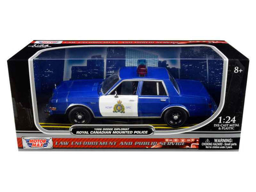 1986 Dodge Diplomat "Royal Canadian Mounted Police" Metallic Blue and White 1/24 Diecast Model Car by Motormax