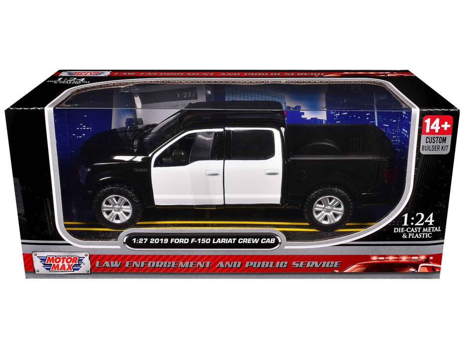 2019 Ford F-150 Lariat Crew Cab Pickup Truck Unmarked Plain Black and White "Custom Builder's Kit - Law Enforcement and Public Service" Series 1/27 Diecast Model Car by Motormax