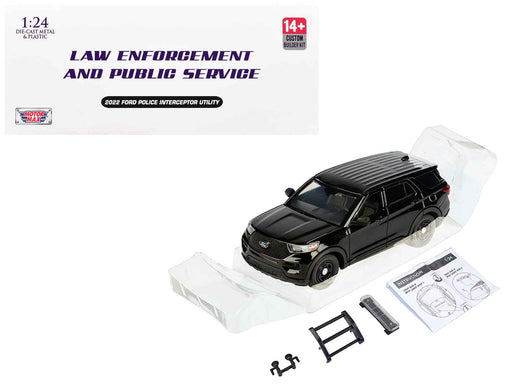 2022 Ford Police Interceptor Utility Unmarked Black "Builder's Kit" "Law Enforcement and Public Service" Series 1/24 Diecast Model Car by Motormax